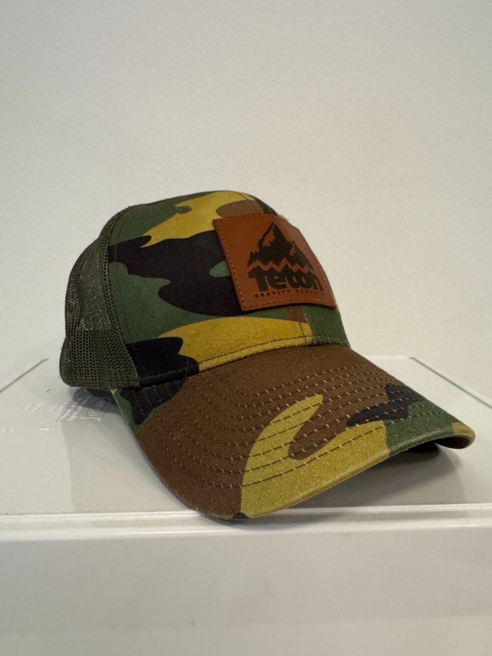Teton Gravity Research TGR Camo Mesh Trucker Hat Leather Patch Snapback Cap